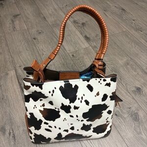 western cow print tassel vegan leather handbag purse medium